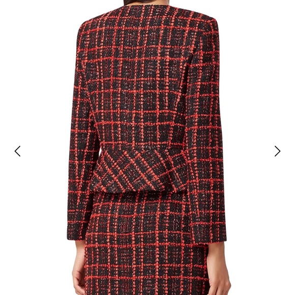 Tahari  Red Plaid Suit Peplum Suit with Gold Buttons and Chain-link  Belt. NWT. - Picture 2 of 7